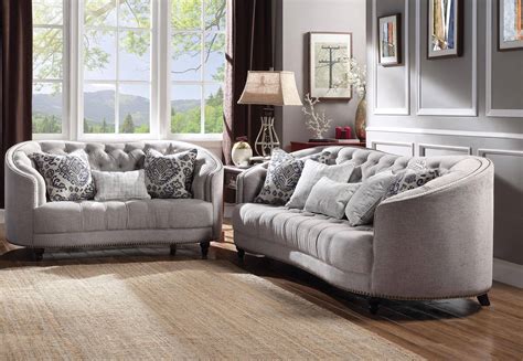 Buy Acme Saira 52060 Sofa Loveseat 2 Pcs In Light Gray Fabric Online