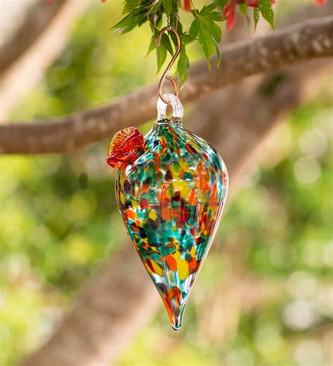 Teardrop Shaped Glass Hummingbird Feeder Green Wind And Weather