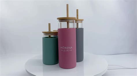Promotion Glass Tumbler Bamboo Lid Wide Mouth Borosilicate Silicone