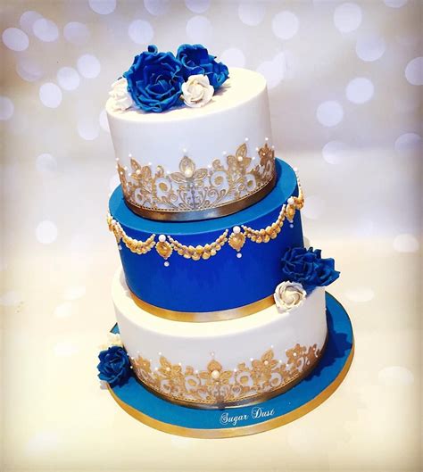 Royal Blue Gold Wedding Cake Rashmis Bakery Vlrengbr