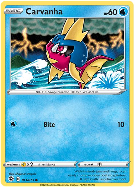 Check spelling or type a new query. Carvanha - Champion's Path #11 Pokemon Card