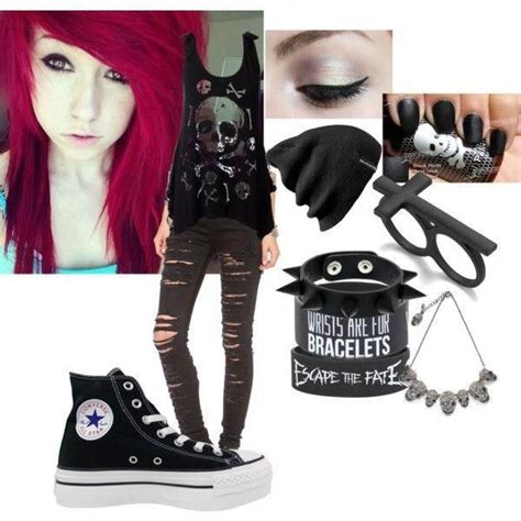 Emo Punk Style Outfit Converse Escape The Fate Skull Face Emowear Emofashion