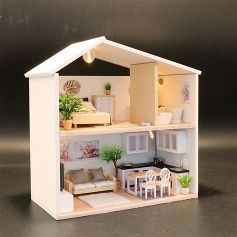 Diy Easy Msd Wooden Dollhouse Model Two Storey House Furniture Etsy Doll House Plans Wooden
