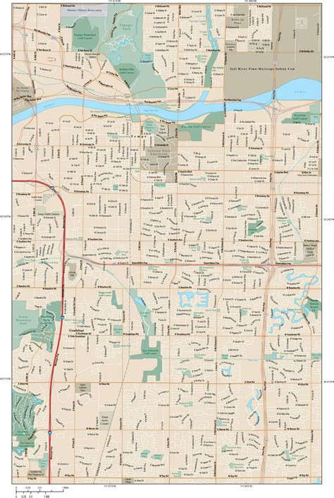 Tempe Map With Local Streets In Adobe Illustrator Vector Format