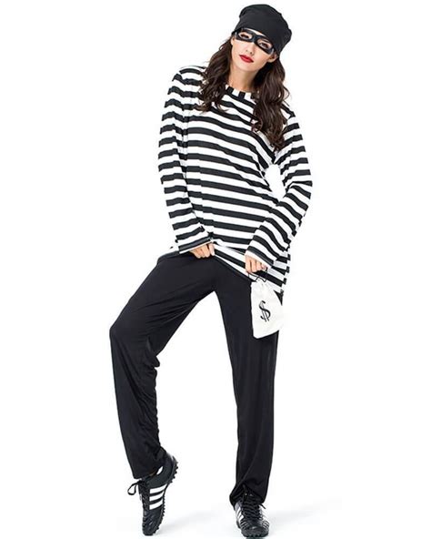 Adult Womens Bank Robber Prisoner Halloween Costume Pinkfad