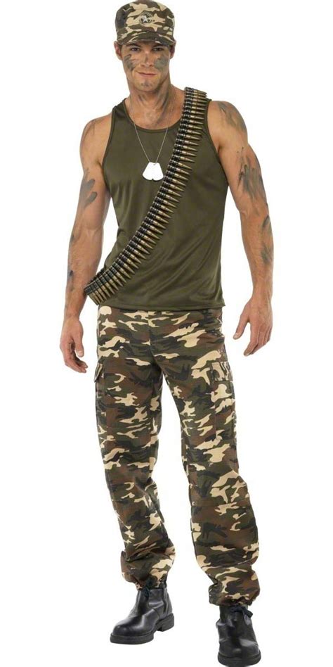 Khaki Combats Army Suit Mens Fancy Dress Military Adult Soldier Costume