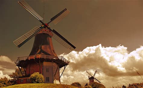 Windmills In The Netherlands Hd Wallpaper Brown And Black Windmill