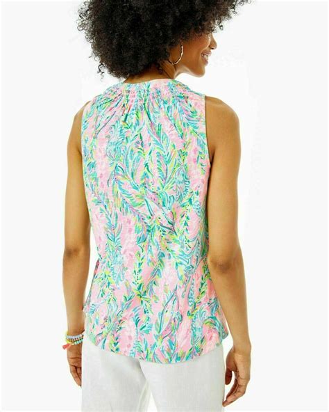 Lilly Pulitzer Essie Tank Tunic Top Smocked Printed Resort Cotton S New