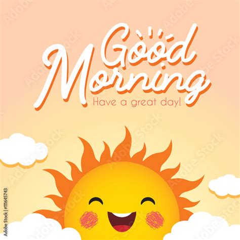 Good Morning Morning Vector Illustration With Cute Smiling Cartoon Sun