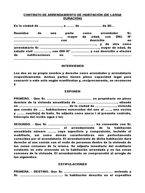 Modelo De Contrato De Alquiler De Habitaciones Pdf Póliza De