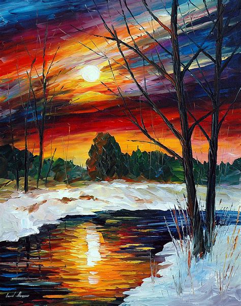 Winter Sunset December — Palette Knife Oil Painting On