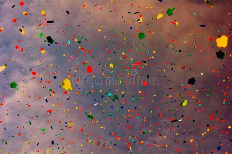 Background Of Sky And Confetti Of Different Colors Stock Photo Image