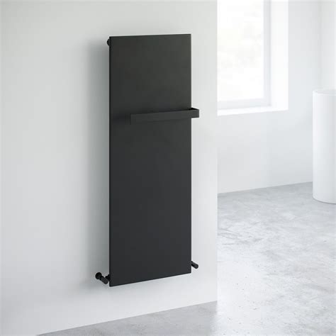 Slimline Flat Panel Radiator With Towel Bar Matte Black