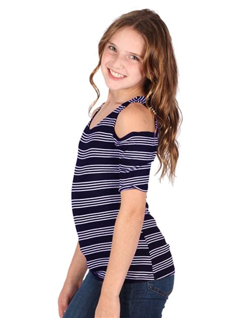 lori and jane lori and jane girls navy white striped short sleeve cold shoulder top