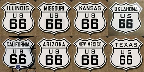 Us Route 66 Highway Marker Sign Set Eight States Mother Road California