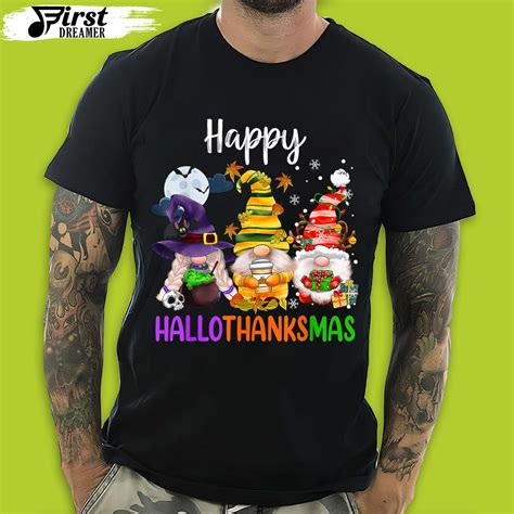 Happy Hallothanksmas Gnomes Halloween Christmas Funny Thanksgiving T Shirt Chow Down Movie Store