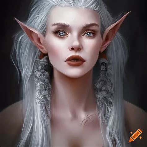 Artwork Of A Beautiful Silver Haired Elf Woman On Craiyon