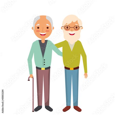 Two Old Men Embraced Happy People Vector Illustration Stock Image And