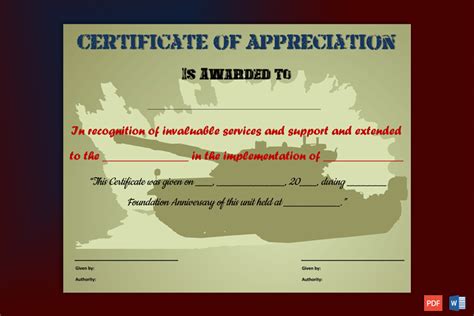 Certificate Of Appreciation Template For Military Gct