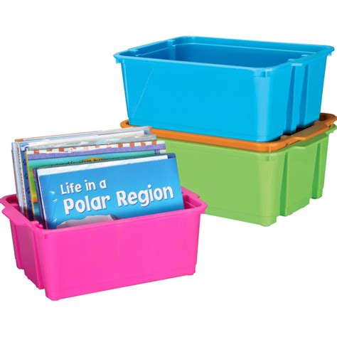 Stackable Plastic Book And Organizer Bins For Classroom Or Home Use