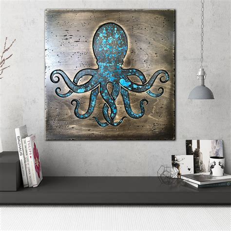 Wooden Octopus Print Solid Wood Wall Art Custom Print Wall Etsy