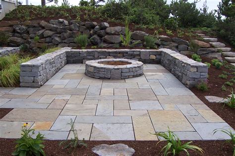 Free Standing Basalt Walls Dimensional Bluestone Patio And Fire Pit