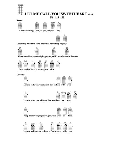 Let Me Call You Sweetheart Bar Chord Chart Printable Pdf Download