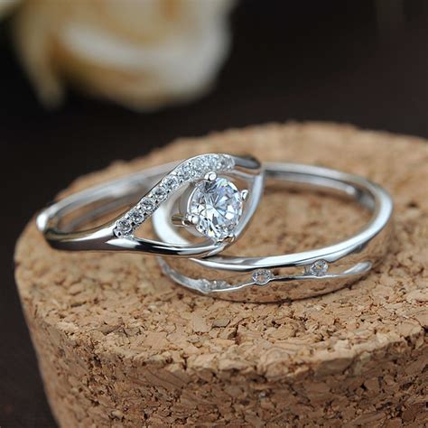 Adjustable Cz Promise Rings For Couples In 925 Sterling Silver