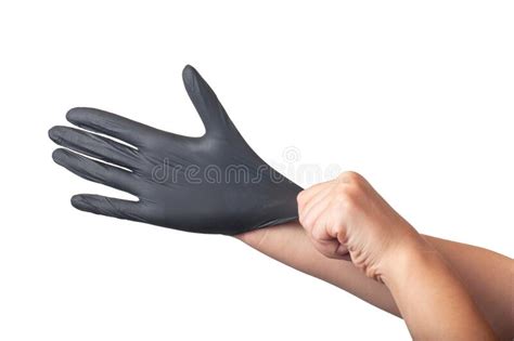 Black Rubber Glove On Hand Isolated On The White Stock Photo Image Of