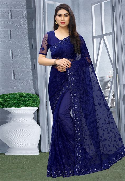 Buy Blue Net Festival Wear Saree 200406 With Blouse Online At Lowest Price From Vast Collection