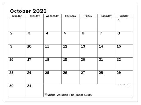 Calendar October 2023 50 Michel Zbinden En