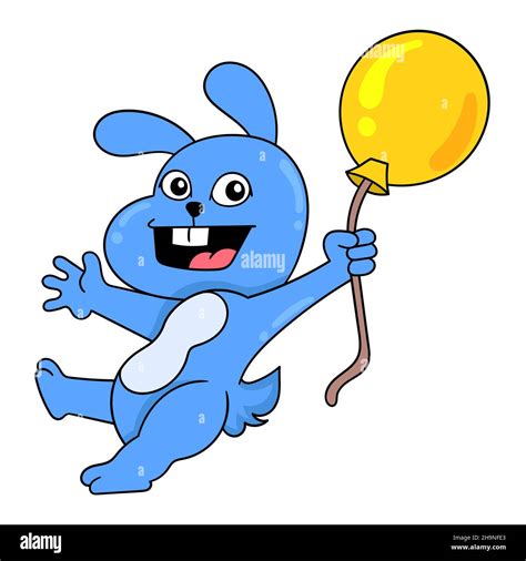 Happy Cute Bunny Carrying Yellow Birthday Balloons Vector Illustration