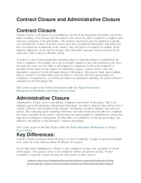 Contract Closure And Administrative Closure Pmpcapm From Pmi