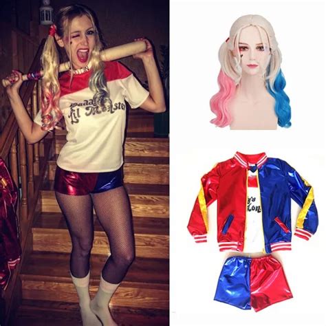 Adult Women Suicide Squad Harley Quinn Costume Ladies Halloween Joker Costumes Jacket T Shirt