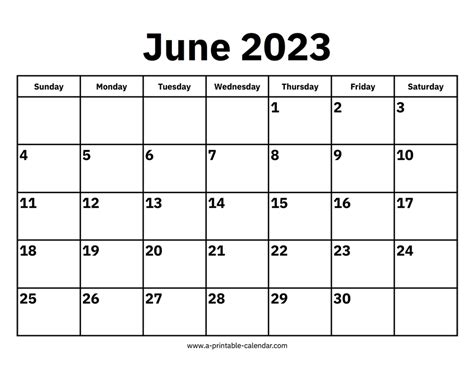 June 2023 Calendar A Printable Calendar