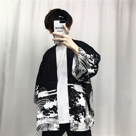 2017 Autumn Mens Kimono Japanese Clothes Streetwear Casual Kimonos Jackets Harajuku Japan Style