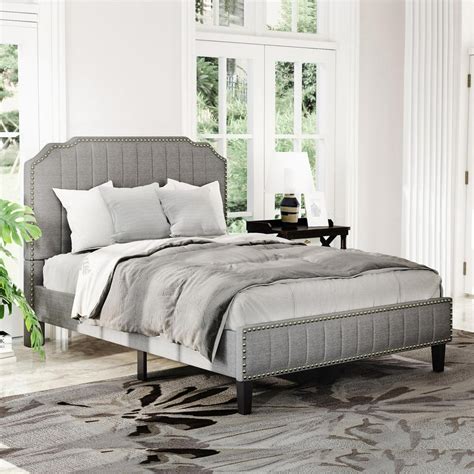 full size upholstered platform bed frame with headboard modern linen curved wood bed with