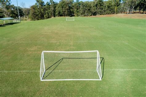 Image Of Aerial Oblique View Of Soccer Field And Goals Austockphoto