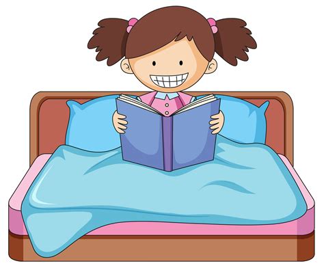 A Girl Reading Book In Bed 520359 Vector Art At Vecteezy