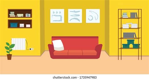 Cozy Living Room Interior Furnituresofa Bookcase Stock Vector Royalty