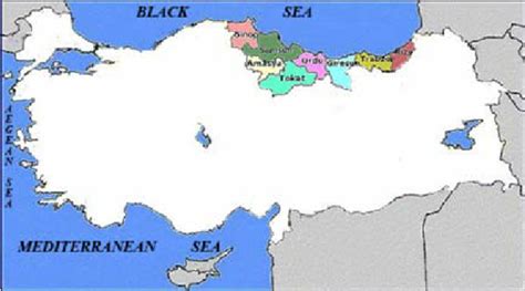 Map Of Turkey Showing The Eight Locations In The Northern Provinces Of
