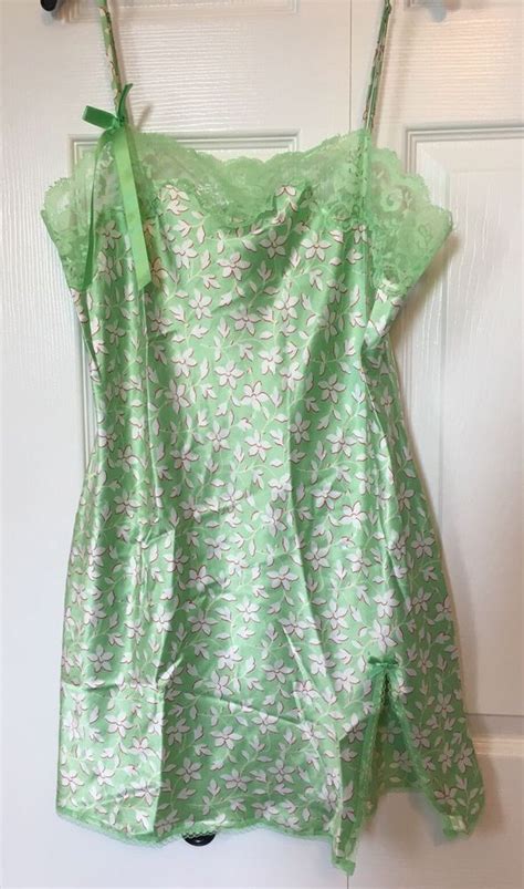 Victorias Secret Green Floral Silky Nightgown Medium Victoriassecret