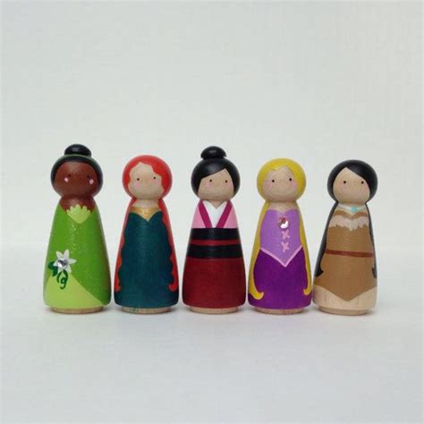 Modern Princess Collection 5pc Set Peg Dolls Wooden Peg Dolls