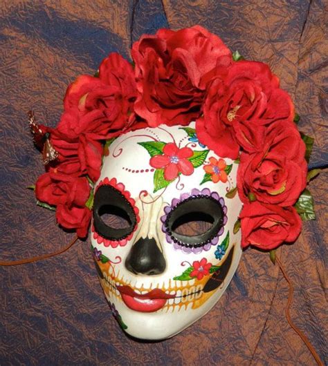 Day Of The Dead Mask Mexican Lady Of The Flowers Sugar Skull Etsy