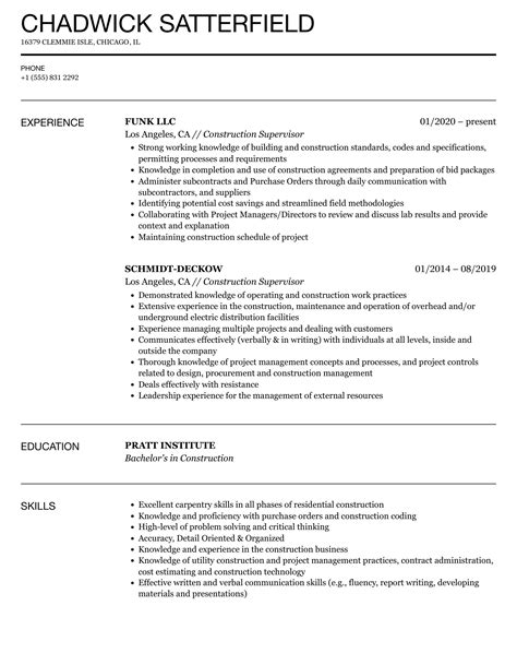 Construction Supervisor Resume