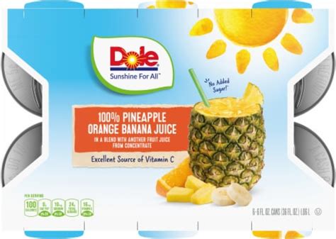 Dole 100 Pineapple Orange Banana Juice 6 Cans 6 Fl Oz King Soopers