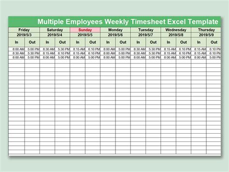 Excel Of Multiple Employees Weekly Timesheet Xlsx Wps Free Templates