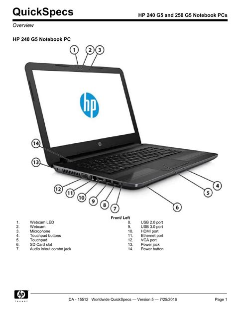 Hp 240 G5 And 250 G5 Notebook Pcs Manualzz