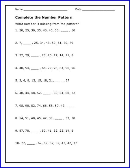 Number Patterns Worksheets Grade 6 With Answers Kidsworksheetfun