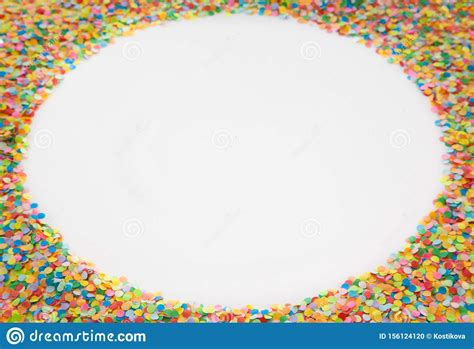 Round Frame Made Of Colored Confetti White Background Festive